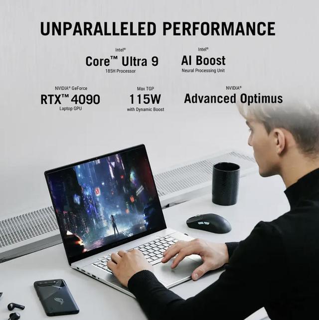 Alt view image 3 of 6 - ASUS ROG Zephyrus G16 AI Gaming Laptop 16.0" 240Hz OLED WQXGA Display (Intel Ultra 9-185H, GeForce RTX 4090 16GB, 32GB LPDDR5X, 2x2TB SSD R1  (2TB), RGB KB, Thunderbolt 4, WiFi 6E, Webcam, Win 11 Pro)