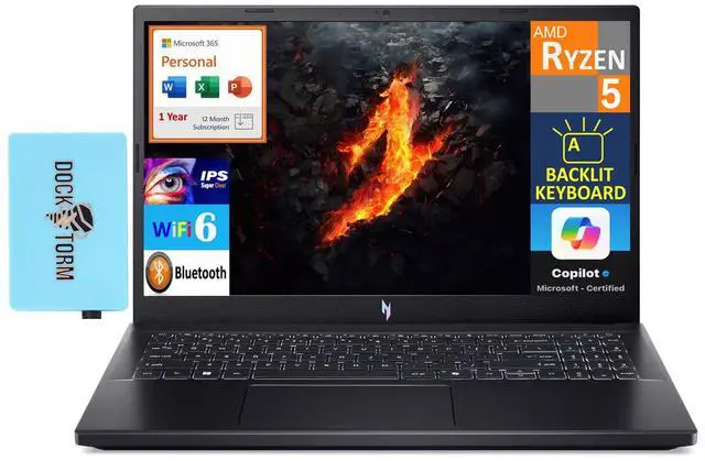 Main image of Acer Nitro V Gaming Laptop 15.6" 144Hz IPS FHD Display (AMD Ryzen 5 7535HS, GeForce RTX 4050 6GB, 16GB DDR5, 512GB SSD, Backlit KB, Win 11 Home) w/Microsoft 365 Personal , DKZ USB Port Expander