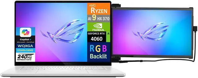 Alt view image 3 of 7 - ASUS ROG Zephyrus G16 Gaming Laptop 16.0" 240Hz AMOLED WQXGA Display (AMD Ryzen AI 9 HX 370, GeForce RTX 4060 8GB, 16GB LPDDR5X, 2x512GB PCIe SSD (1TB), RGB KB, Win 11 Home) w/Duex Max DS Monitor