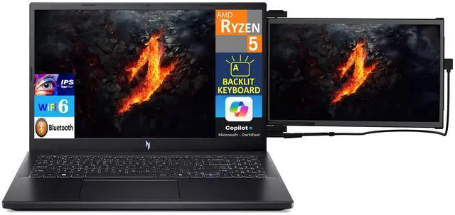 Alt view image 3 of 7 - Acer Nitro V Gaming Laptop 15.6" 144Hz IPS FHD Display (AMD Ryzen 5 7535HS, GeForce RTX 4050 6GB, 16GB DDR5, 512GB SSD, Backlit KB, WiFi 6, HD Webcam, Bluetooth, Win 11 Home) w/Duex Max DS Monitor