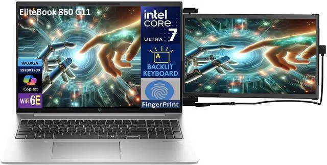 Alt view image 3 of 7 - HP EliteBook 860 G11  Laptop 16.0" WUXGA Display (Intel Ultra 7 165U , 16GB DDR5, 256GB SSD, Intel Graphics, Backlit KB, Fingerprint, 2 Thunderbolt 4, WiFi 6E, Webcam, FreeDos) w/Duex Max DS Monitor