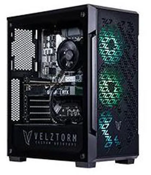 Main image of Velztorm Fultix Custom Built Gaming Desktop PC (AMD Ryzen 5-5500, GeForce RTX 5070, 32GB DDR4, 512GB PCIe SSD + 2TB HDD, 750W PSU, WiFi 4, Bluetooth 4.2, RJ-45, HDMI, Win 10 Home)