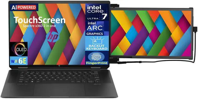 Alt view image 3 of 7 - HP Spectre x360 AI Powered 2-in-1 Laptop 16.0" Touchscreen OLED 2.8K Display (Intel Ultra 7-155H, 32GB LPDDR5X, 4TB PCIe SSD, Backlit KB, Fingerprint, Win 11 Pro) w/Duex Max DS Monitor