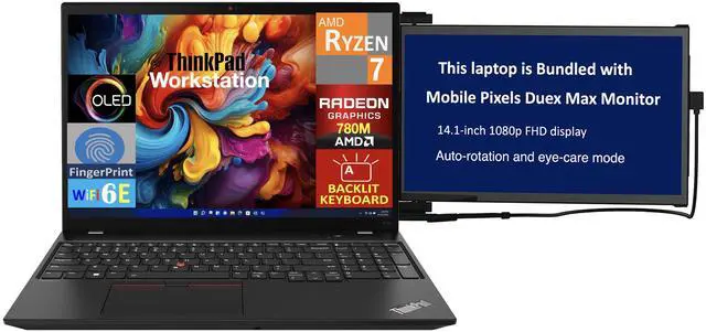 Main image of Lenovo ThinkPad P16s Gen 2 Workstation Laptop 16.0" OLED 4K Display (AMD Ryzen 7 PRO 7840U, 32GB LPDDR5X, 4TB PCIe SSD, AMD Radeon 780M, Backlit KB, Fingerprint, Win 11 Pro) w/Duex Max DS Monitor