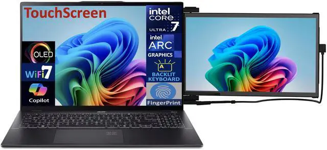 Alt view image 3 of 7 - Acer Swift 16 AI AI PC Laptop 16.0" Touchscreen OLED 2.8K Display (Intel Ultra 7-256V, 16GB LPDDR5X, 4TB PCIe SSD, Intel Arc, Backlit KB, Fingerprint, Win 11 Home) w/Duex Max DS Monitor