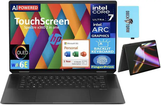 Main image of HP Spectre x360 AI Powered 2-in-1 Laptop 16.0" Touchscreen OLED 2.8K Display (Intel Ultra 7-155H, 32GB LPDDR5X, 2TB PCIe SSD, Backlit KB, Win 11 Pro) w/Microsoft 365 Personal , DKZ USB Port Expander