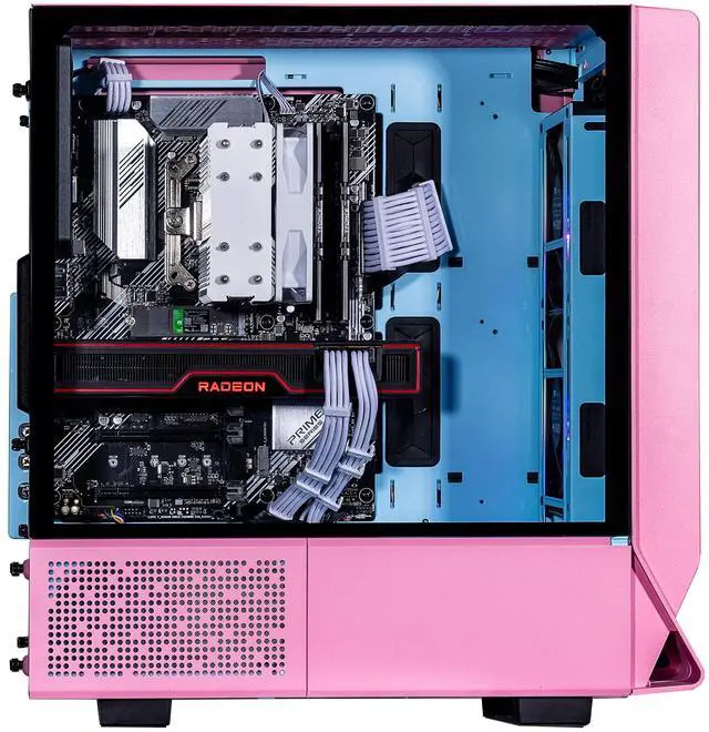 Alt view image 3 of 7 - Velztorm Pink Fultix Gaming Desktop PC (AMD Ryzen 5-5500, Radeon RX570 8G, 32GB DDR4, 2TB PCIe SSD, RGB Fans, 750W PSU, WiFi 5, Bluetooth 5.0, RJ-45, 1 Display Port, HDMI, Win 11 Pro)