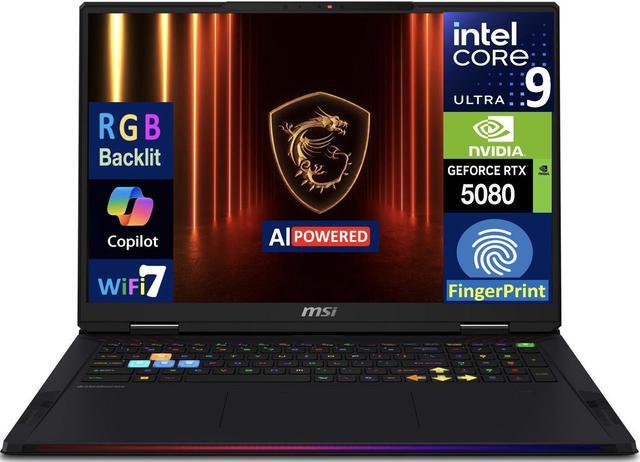 Main image of MSI Raider AI Gaming Laptop 18" 120Hz Mini LED 4K Display (Intel Ultra 9- 285HX, NVIDIA GeForce RTX 5080 16GB, 64GB DDR5, 2x2TB PCIe SSD (4TB), Backlit KB, Fingerprint, 2 Thunderbolt 5, Win 11 Pro)