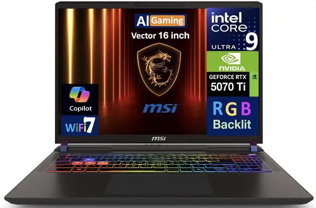 Main image of MSI Vector AI Gaming Laptop 16.0" 240Hz WQXGA Display (Intel Ultra 9- 275HX, NVIDIA GeForce RTX 5070 Ti 12GB, 32GB DDR5, 2x8TB PCIe SSD (16TB), RGB KB, 2 Thunderbolt 4, WiFi 7, Webcam, Win 11 Pro)