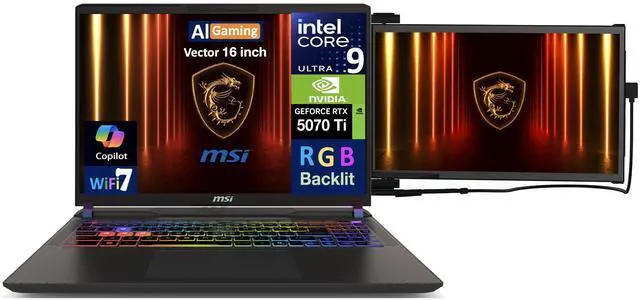 Alt view image 3 of 7 - MSI Vector AI Gaming Laptop 16.0" 240Hz WQXGA Display (Intel Ultra 9- 275HX, NVIDIA GeForce RTX 5070 Ti 12GB, 32GB DDR5, 2x4TB PCIe SSD (8TB), RGB KB, Win 11 Pro) w/Duex Max DS Monitor