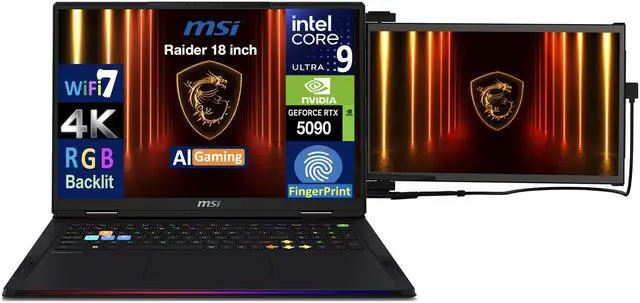 Alt view image 3 of 7 - MSI Raider AI Gaming Laptop 18" 120Hz Mini LED 4K Display (Intel Ultra 9- 285HX, NVIDIA GeForce RTX 5090 24GB, 64GB DDR5, 2TB SSD, RGB KB, Fingerprint, Win 11 Pro) w/Duex Max DS Monitor