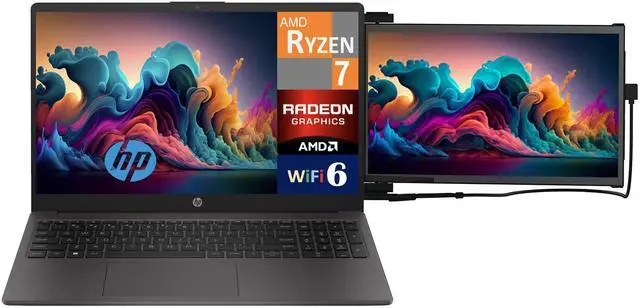 Alt view image 3 of 7 - HP 255 Business Laptop 15.6" FHD Display (AMD Ryzen 7 7730U, 16GB DDR4, 512GB SSD, AMD Radeon, WiFi 6, Webcam, Bluetooth 5.2, FreeDos) w/Duex Max DS Monitor