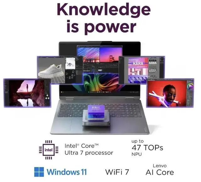 Alt view image 3 of 7 - Lenovo Yoga 7i 2-in-1 AI PC 2-in-1 Laptop 16.0" Touchscreen IPS WUXGA Display (Intel Ultra 7-256V, 16GB LPDDR5X, 1TB SSD, Backlit KB, Fingerprint, 2 Thunderbolt 4, WiFi 7, Webcam, Win 11 Home)