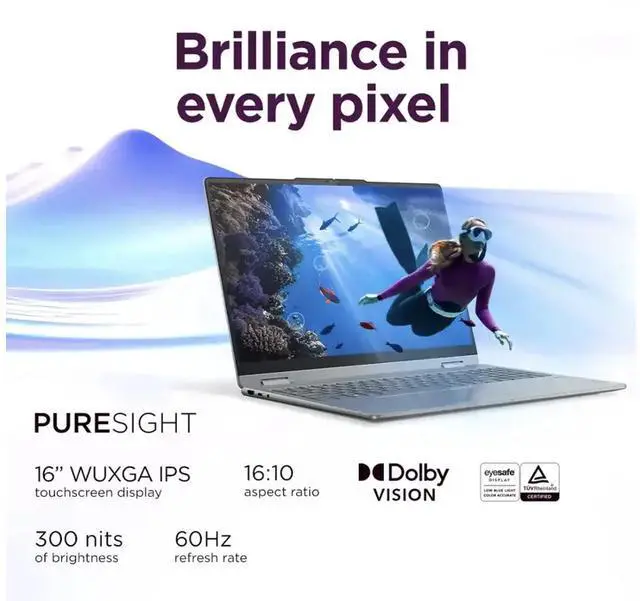 Alt view image 6 of 7 - Lenovo Yoga 7i 2-in-1 AI PC 2-in-1 Laptop 16.0" Touchscreen IPS WUXGA Display (Intel Ultra 7-256V, 16GB LPDDR5X, 1TB SSD, Backlit KB, Fingerprint, 2 Thunderbolt 4, WiFi 7, Webcam, Win 11 Home)