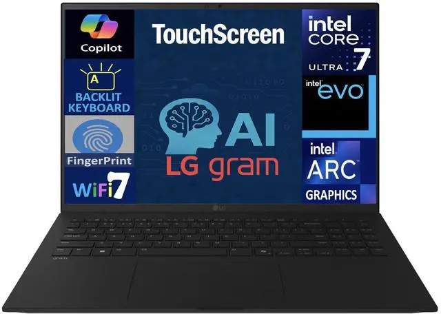 Main image of LG gram AI Powered Laptop 17.0" Touchscreen LCD WQXGA Display (Intel Ultra 7-258V, 32GB LPDDR5X, 2TB PCIe SSD, Intel Arc, Backlit KB, Fingerprint, 2 Thunderbolt 4, WiFi 7, Webcam, Win 11 Home)