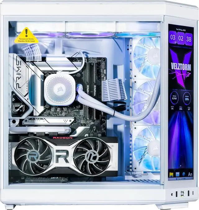Alt view image 3 of 7 - Velztorm LCD Praetix Custom Built Y70 Touch Gaming Desktop PC (Intel i9-14900K, Radeon RX 9070 XT, 32GB DDR5, 2TB PCIe SSD, RGB Fans, 360mm AIO, 1000W PSU, WiFi 6, Bluetooth 5.2, RJ-45, Win 11 Pro)