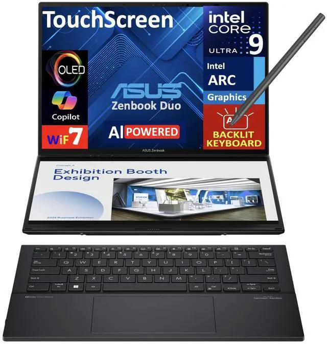 Main image of ASUS Zenbook Duo AI Powered 2-in-1 Laptop 14.0" Touchscreen OLED 2.8K Display (Intel Ultra 9-285H, 32GB LPDDR5X, 1TB SSD, Active Pen, Backlit KB, 2 Thunderbolt 4, WiFi 7, Webcam, Win 11 Home)