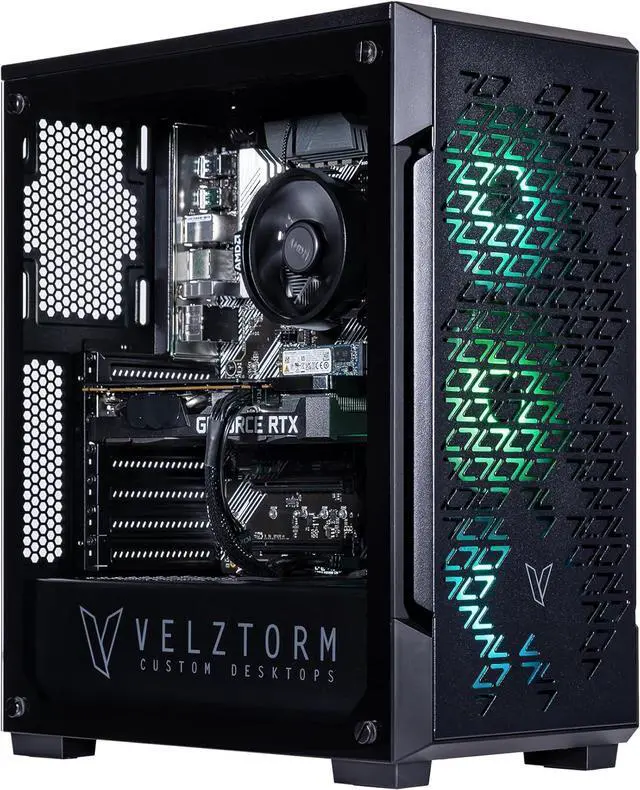 Main image of Velztorm Fultix Custom Built Gaming Desktop PC (AMD Ryzen 5-5500, GeForce RTX 5060, 32GB DDR4, 1TB PCIe SSD + 2TB HDD, 750W PSU, WiFi 4, Bluetooth 4.2, RJ-45, HDMI, Win 11 Pro)
