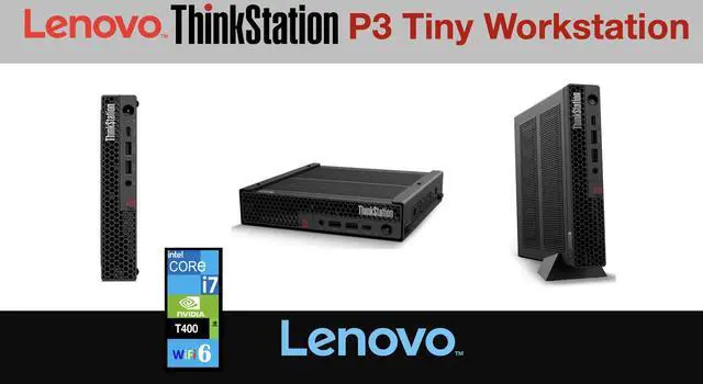 Alt view image 7 of 7 - Lenovo ThinkStation Workstation Mini Desktop (Intel i7-14700, NVIDIA T400 4GB, 8GB DDR5, 256GB SSD, WiFi 6, Bluetooth 5.3, 300W PSU, RJ-45, 3 mini Display Port, No OS) (Renewed)