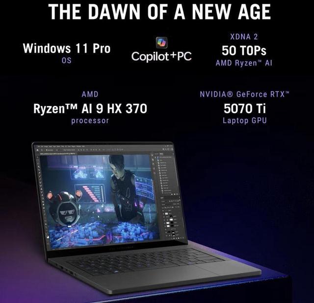 Alt view image 2 of 7 - ASUS ROG Zephyrus G14 AI Gaming Laptop 14.0" 120Hz 2.8K Display (AMD Ryzen AI 9 HX 370, GeForce RTX 5070 Ti 12GB, 32GB LPDDR5X, 4TB PCIe SSD, RGB KB, WiFi 7, Webcam, Bluetooth 5.4, Win 11 Pro)