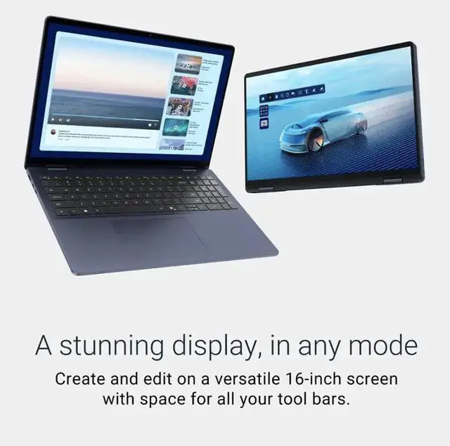 Alt view image 2 of 7 - DELL 16 AI Powered 2-in-1 Laptop 16.0" Touchscreen Mini LED WQXGA Display (Intel Ultra 9-288V, 32GB LPDDR5X, 2TB PCIe SSD, Active Pen, Backlit KB, Fingerprint, Thunderbolt 4, WiFi 7, Win 11 Home)