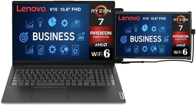 Alt view image 3 of 7 - Lenovo V15 Business Laptop 15.6" FHD Display (AMD Ryzen 7 7730U, 8GB DDR4, 256GB SSD, AMD Radeon, WiFi 6, Webcam, Bluetooth 5.2, No OS) w/Duex Max DS Monitor