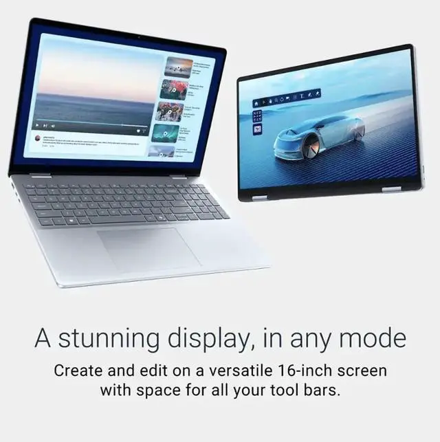 Alt view image 2 of 7 - Dell 16 AI Business 2-in-1 Laptop 16.0" Touchscreen WUXGA Display (Intel Ultra 7-256V, 16GB LPDDR5X, 2TB PCIe SSD, Backlit KB, Fingerprint, WiFi 7, Webcam, Bluetooth 5.4, Win 11 Home)