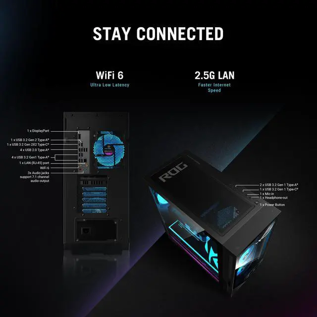 Alt view image 4 of 7 - ASUS ROG G700 AI PC Desktop PC (Intel Ultra 9- 285K, NVIDIA GeForce RTX 5080 16GB GDDR7, 32GB DDR5, 2x 1TB SSD, RGB Fans, 240mm AIO, 850W PSU, WiFi 6, Bluetooth 5.2, RJ-45, 3 Display Port, Win 11 Pro)