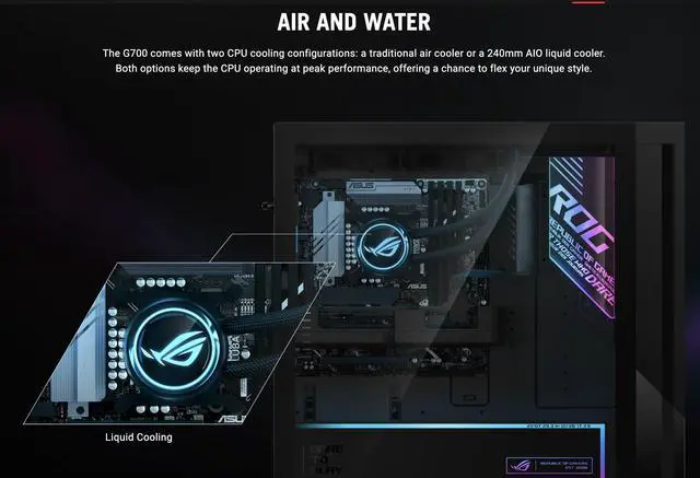Alt view image 6 of 7 - ASUS ROG G700 AI PC Desktop PC (Intel Ultra 9- 285K, NVIDIA GeForce RTX 5080 16GB GDDR7, 32GB DDR5, 2x 1TB SSD, RGB Fans, 240mm AIO, 850W PSU, WiFi 6, Bluetooth 5.2, RJ-45, 3 Display Port, Win 11 Pro)