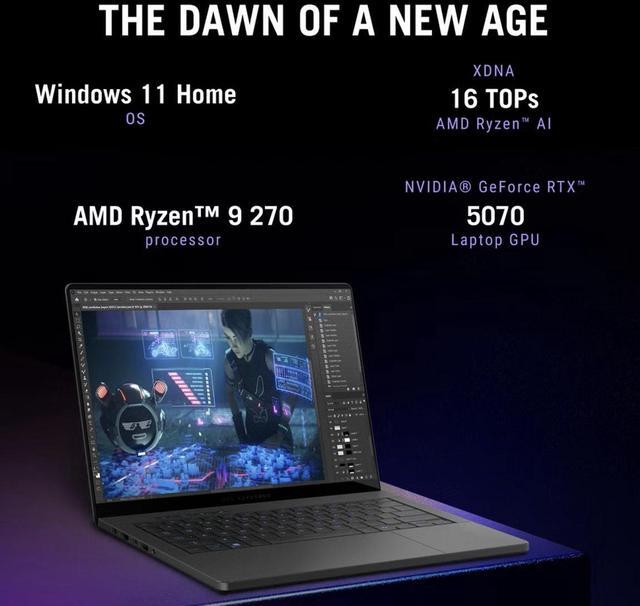 Alt view image 3 of 7 - ASUS ROG Zephyrus AI Gaming Laptop 14.0" 120Hz 2.8K Display (AMD Ryzen 9 270, GeForce RTX 5070 8GB, 32GB LPDDR5X, 1TB SSD, RGB KB, WiFi 7, Webcam, Bluetooth 5.4, Win 11 Home)