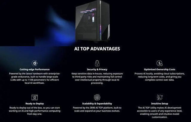 Alt view image 4 of 7 - Gigabyte AI TOP 100 Z890 PC Workstation (Intel Ultra 9- 285K, GeForce RTX 5090 32GB, 128GB DDR5, Dual Storage 2TB   320 GB SSD, 2 Thunderbolt 5, WiFi 7, Bluetooth 5.4, Win 11 Pro)