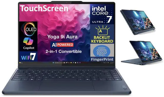 Main image of Lenovo Yoga HIGH PERFORMANCE 2-in-1 Laptop 14.0" Touchscreen OLED 2.8K Display (Intel Ultra 7-258V, 32GB LPDDR5X, 1TB SSD, Backlit KB, Fingerprint, 2 Thunderbolt 4, WiFi 7, Webcam, Win 11 Home)