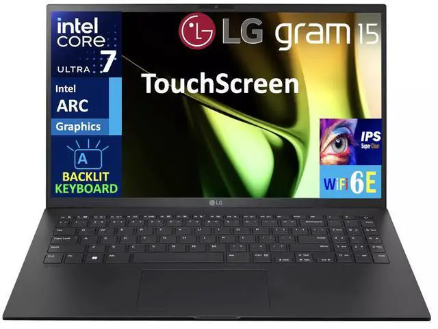 Main image of LG gram AI Powered Laptop 15.6" Touchscreen IPS FHD Display (Intel Ultra 7-155H, 16GB LPDDR5X, 1TB SSD, Intel Arc, Backlit KB, Thunderbolt 4, WiFi 6E, Webcam, Bluetooth 5.3, Win 11 Home)