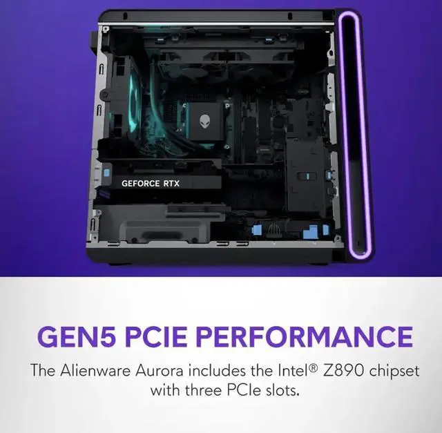Alt view image 6 of 7 - Alienware Aurora AI Gaming Desktop PC (Intel Ultra 9-285, GeForce RTX 5070 12GB GDDR7, 64GB DDR5, 1TB PCIe SSD + 3TB HDD, 240mm AIO, 1000W PSU, WiFi 7, Bluetooth 5.4, RJ-45, Win 11 Pro)