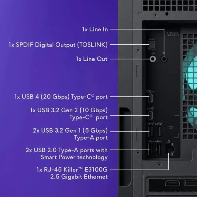 Alt view image 7 of 7 - Alienware Aurora AI Gaming Desktop PC (Intel Ultra 9-285, GeForce RTX 5070 12GB GDDR7, 64GB DDR5, 1TB PCIe SSD + 3TB HDD, 240mm AIO, 1000W PSU, WiFi 7, Bluetooth 5.4, RJ-45, Win 11 Pro)