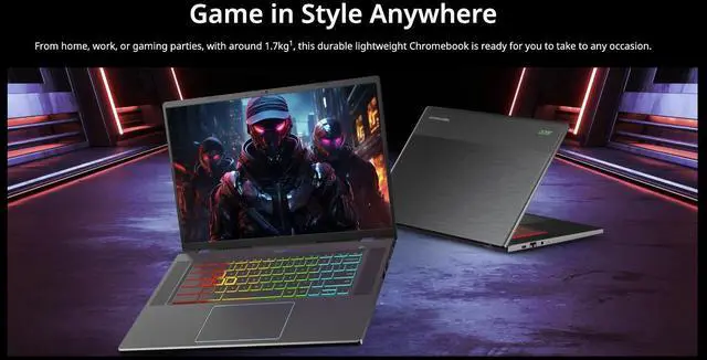 Alt view image 3 of 7 - Acer Chromebook Plus AI Gaming Laptop 16.0" 120Hz IPS WQXGA Display (Intel Core 5 120U, Intel Graphics, 8GB LPDDR4X, 256GB SSD, Backlit KB, WiFi 6E, Webcam, Bluetooth 5.3, Chrome OS)