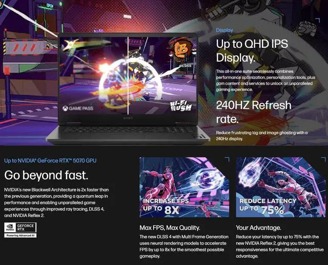 Alt view image 3 of 7 - HP OMEN AI Gaming Laptop 17.3" 240Hz IPS QHD Display (AMD Ryzen AI 9 365, GeForce RTX 5070 8GB, 16GB DDR5, 512GB SSD, RGB KB, WiFi 6, Webcam, Bluetooth 5.4, Win 11 Home)