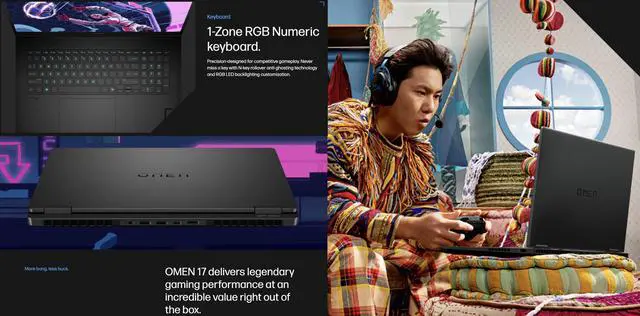 Alt view image 4 of 7 - HP OMEN AI Gaming Laptop 17.3" 240Hz IPS QHD Display (AMD Ryzen AI 9 365, GeForce RTX 5070 8GB, 16GB DDR5, 512GB SSD, RGB KB, WiFi 6, Webcam, Bluetooth 5.4, Win 11 Home)