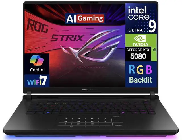 Main image of ASUS ROG Strix SCAR AI Gaming Laptop 16.0" 240Hz Mini LED WQXGA Display (Intel Ultra 9- 275HX, NVIDIA GeForce RTX 5080 16GB, 32GB DDR5, 2TB SSD, RGB KB, 2 Thunderbolt 5, WiFi 7, Webcam, Win 11 Pro)