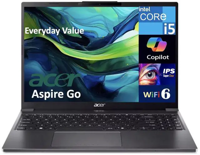 Main image of Acer Aspire Go Everyday Value Laptop 15.3" IPS WUXGA Display (Intel i5-1334U, 16GB DDR5, 256GB PCIe SSD, Intel UHD, WiFi 6, Webcam, Bluetooth 5.1, Win 11 Home)