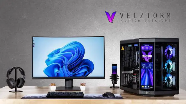 Alt view image 2 of 7 - Velztorm LCD Black Praetix Custom Built Gaming Desktop PC (Intel i9-14900K, AMD Radeon RX 9060 XT, 32GB DDR5, 2TB PCIe SSD, RGB Fans, 360mm AIO, 1000W PSU, WiFi 6E, Bluetooth 5.2, RJ-45, Win 11 Pro)