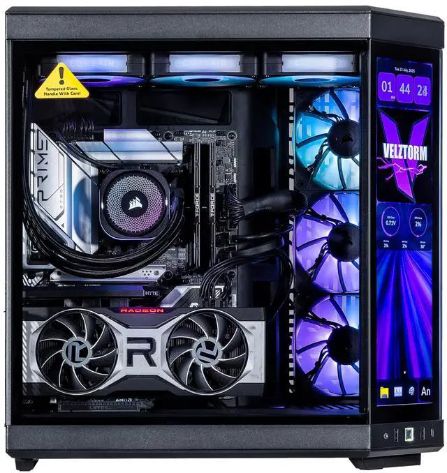 Alt view image 3 of 7 - Velztorm LCD Black Praetix Custom Built Gaming Desktop PC (Intel i9-14900K, AMD Radeon RX 9060 XT, 32GB DDR5, 2TB PCIe SSD, RGB Fans, 360mm AIO, 1000W PSU, WiFi 6E, Bluetooth 5.2, RJ-45, Win 11 Pro)