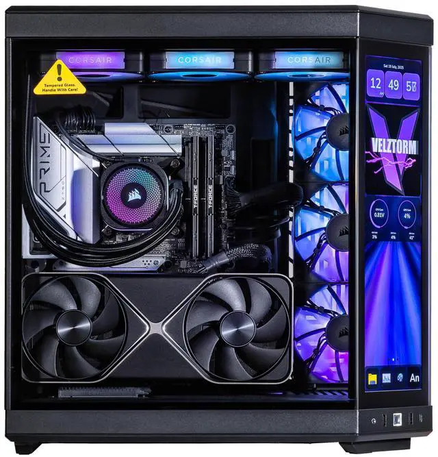 Alt view image 3 of 7 - Velztorm LCD Black Praetix Custom Built Gaming Desktop PC (Intel i9-14900K, GeForce RTX 5070, 64GB DDR5, 2TB PCIe SSD + 6TB HDD, RGB Fans, 360mm AIO, 1000W PSU, WiFi 6E, Bluetooth 5.2, Win 11 Pro)