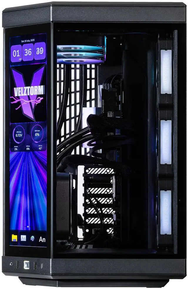 Alt view image 6 of 7 - Velztorm LCD Black Praetix Custom Built Gaming Desktop PC (Intel i9-14900K, GeForce RTX 5070, 64GB DDR5, 2TB PCIe SSD + 6TB HDD, RGB Fans, 360mm AIO, 1000W PSU, WiFi 6E, Bluetooth 5.2, Win 11 Pro)