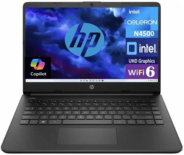 Main image of HP 14 Everyday Value Laptop 14.0" HD Display (Intel Celeron N4500, 16GB DDR4, 128GB PCIe SSD, Intel UHD, WiFi 6, Webcam, Bluetooth 5.3, Win 11 Home S-Mode)