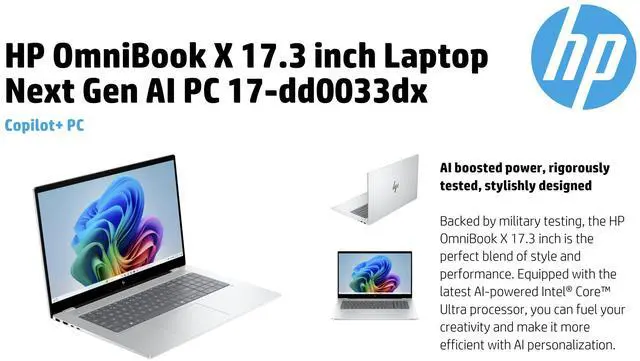 Alt view image 5 of 5 - HP OmniBook X AI Powered Laptop 17.3" Touchscreen IPS FHD Display (Intel Ultra 7-258V, 32GB LPDDR5X, 2TB SSD, Intel Arc 140V, Backlit KB, Thunderbolt 4, WiFi 7, Webcam, Bluetooth 5.4, Win 11 Home)