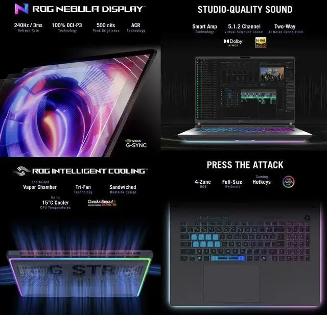 Alt view image 6 of 7 - ASUS ROG Strix AI Gaming Laptop 18" 240Hz IPS WQXGA Display (Intel Ultra 9- 275HX, GeForce RTX 5080 16GB, 64GB DDR5, 8TB PCIe SSD, RGB KB, 2 Thunderbolt 5, WiFi 7, Webcam, Bluetooth 5.4, Win 11 Home)