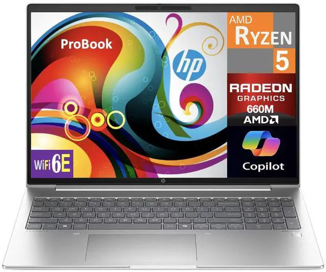 Main image of HP ProBook Business Laptop 16.0" WUXGA Display (AMD Ryzen 5 7535U, 32GB DDR5, 1TB PCIe SSD, AMD Radeon 660M, WiFi 6E, Webcam, Bluetooth 5.3, Win 11 Pro)