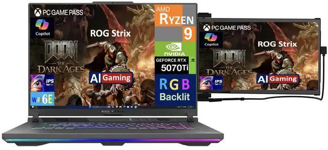 Alt view image 3 of 7 - ASUS ROG Strix AI Gaming Laptop 16.0" 165Hz IPS WUXGA Display (AMD Ryzen 9 8940HX, NVIDIA GeForce RTX 5070 Ti 12GB, 16GB DDR5, 1TB SSD, RGB KB, WiFi 6E, Webcam, Win 11 Home) w/Duex Max DS Monitor