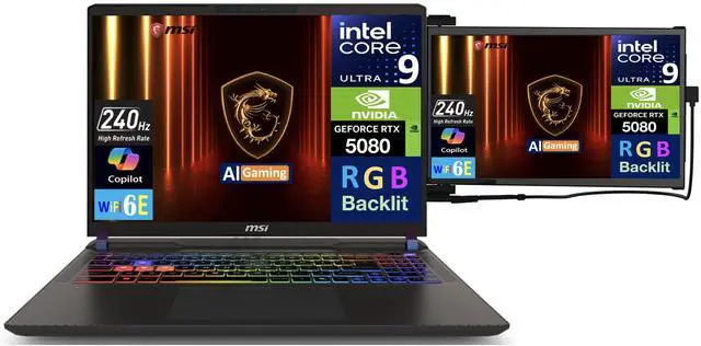 Alt view image 3 of 7 - MSI Vector AI Gaming Laptop 16.0" 240Hz WQXGA Display (Intel Ultra 9- 275HX, NVIDIA GeForce RTX 5080 16GB, 16GB DDR5, 1TB SSD, RGB KB, 2 Thunderbolt 5, WiFi 6E, Win 11 Home) w/Duex Max DS Monitor